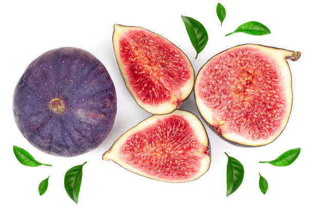 istock fig fruits with leaves isolated on white background. Top view. Flat lay pattern 1086895862