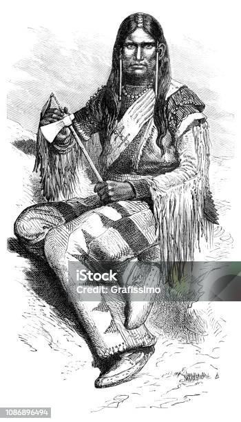 Native North American Of Tribe Ute 1874 Stock Illustration - Download Image Now - Indigenous North American Culture, Warrior - Person, 18th Century Style