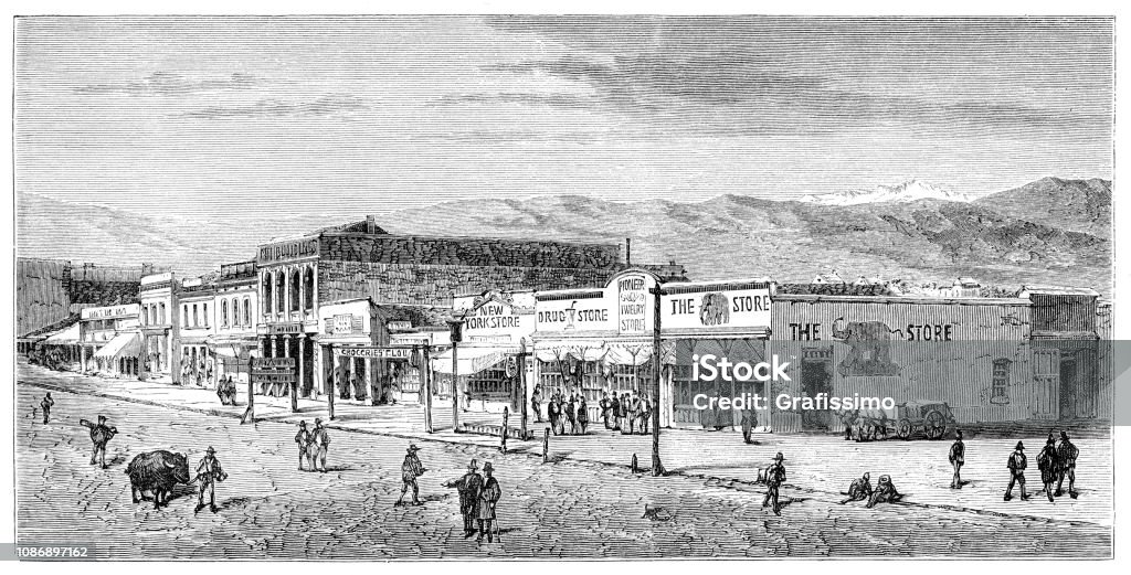 Street in Salt Lake City 1874 Street in Salt Lake City
Drawing : E. Thérond - Graveur : Ch. Barbant
Original edition from my own archives
Source : Tour du monde 1874 Wild West stock illustration