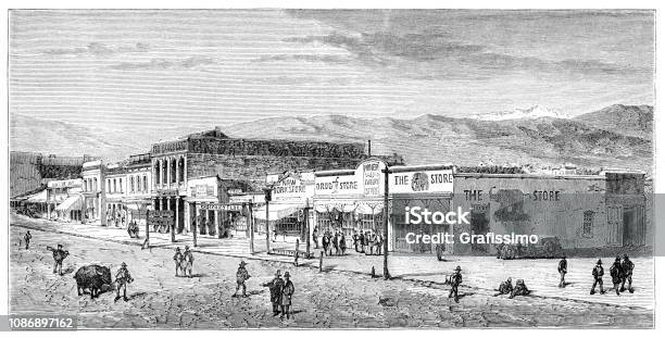 Street In Salt Lake City 1874 Stock Illustration - Download Image Now - Wild West, 19th Century, American Culture