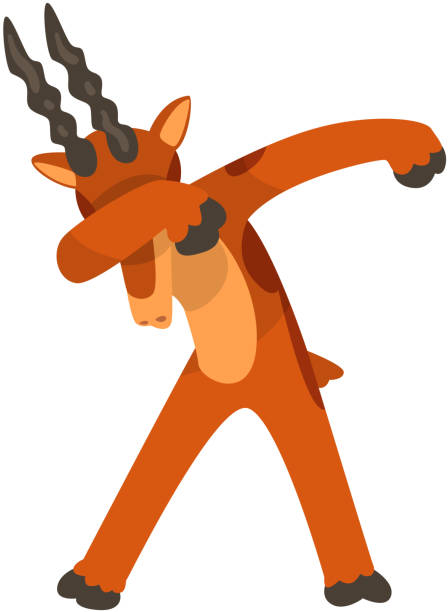 istock Mountain goat standing in dub dancing pose, cute cartoon animal doing dubbing vector Illustration on a white background 1086899790