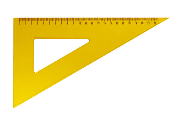 플라스틱 삼각형 눈금자-노란색 - geometry mathematics mathematical symbol triangle 뉴스 사진 이미지