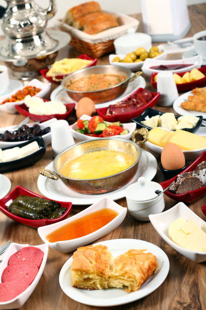 istock Delicious traditional Turkish breakfast on wooden table 1086906432