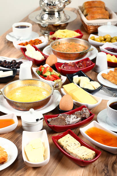 istock Delicious traditional Turkish breakfast on wooden table 1086906438