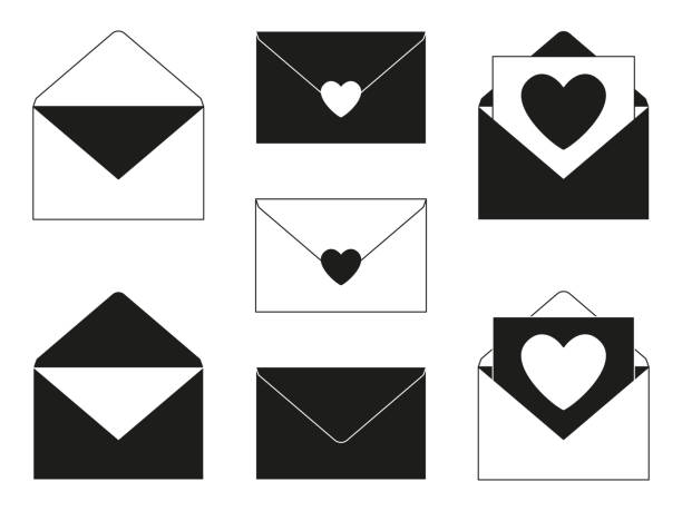 ilustraciones, imágenes clip art, dibujos animados e iconos de stock de conjunto de silueta de blanco y negro letra - envelope mail letter multi colored