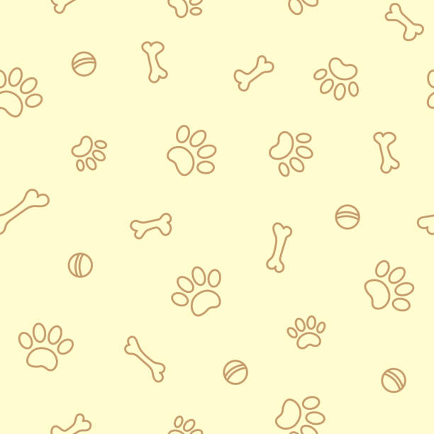 ilustrações de stock, clip art, desenhos animados e ícones de paw prints and bones on beige seamless pattern - foot wraps