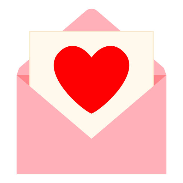 kolorowa kreskówka otwarta wiadomość miłosna - greeting card envelope letter pink stock illustrations
