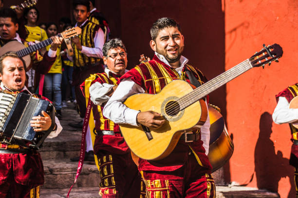 San Miguel de Allende, Guanajuato / Mexico - June / 22 / 2017: Musicians at a traditional mexican Callejoneada in Guanajuato Mexico