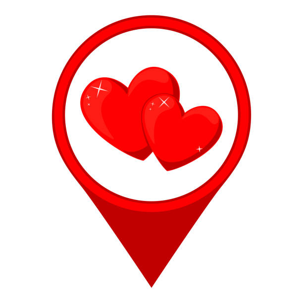 cartoon czerwony serce para mapa wskaźnik - cartography map symbol straight pin stock illustrations