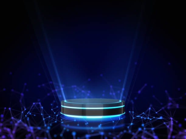 istock Pedestal for display,Platform for design,Blank product stand with light glow,Future background.3D rendering. 1086935448