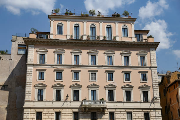 Old buildings in the late afternoon sunlight in the Trastevere area of Rome, Italy