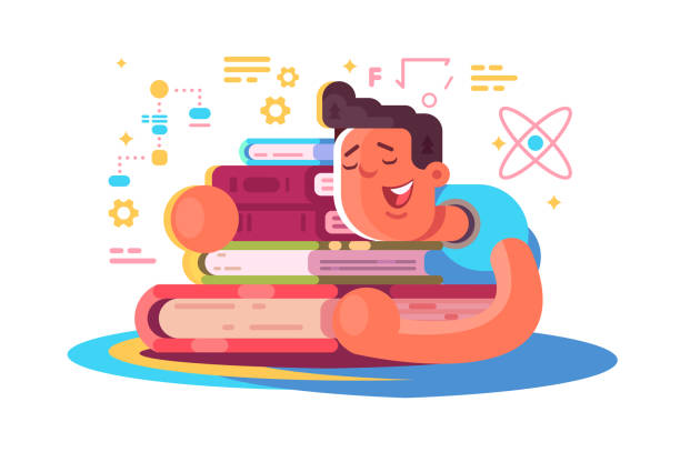 Cartoon Man Reading Many Books Stock Illustration - Download Image Now -  Studying, Toughness, Cartoon - iStock