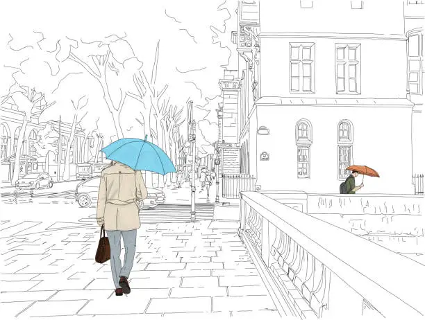 Vector illustration of Paris Business Man With Umbrella
