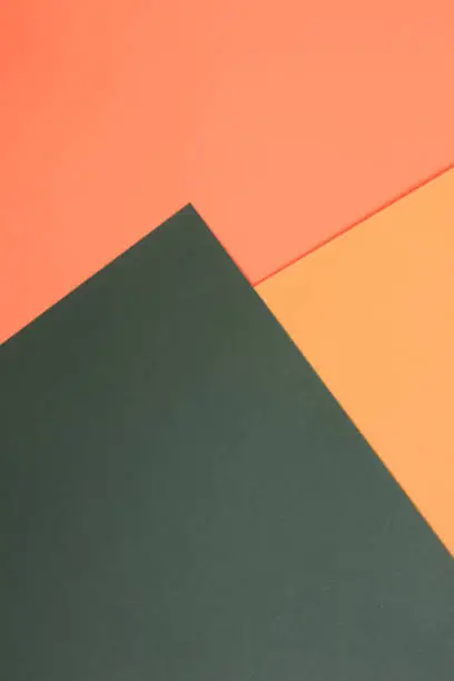 Photo of Flat lay with green, coral and orange colors. Flat lay for your design. Trendy colors 2019.