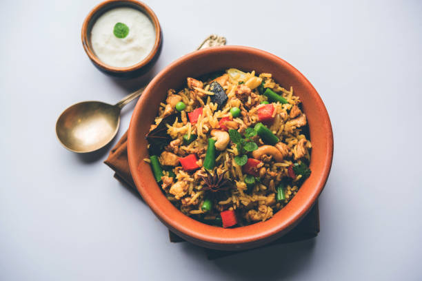 istock Kheema Pulao - Rice cooked with mutton or chicken mince with vegetables and spices. served in a bowl. selective focus 1086951184