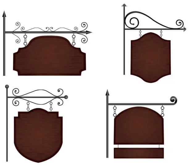 Vector illustration of Wooden signs