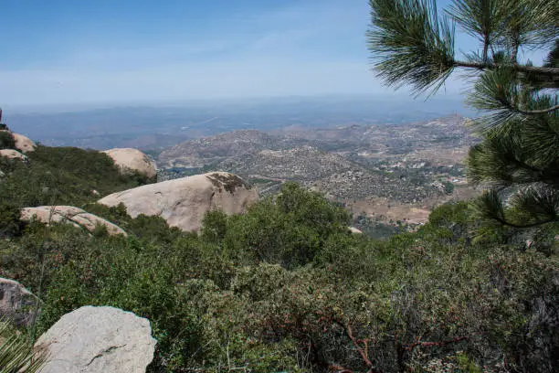 View from the top of Mt. Woodson in Ramona, California, looking down on San Diego
