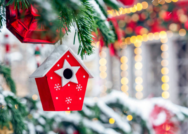 istock Christmas toy red nesting box on the Christmas tree. 1086963418