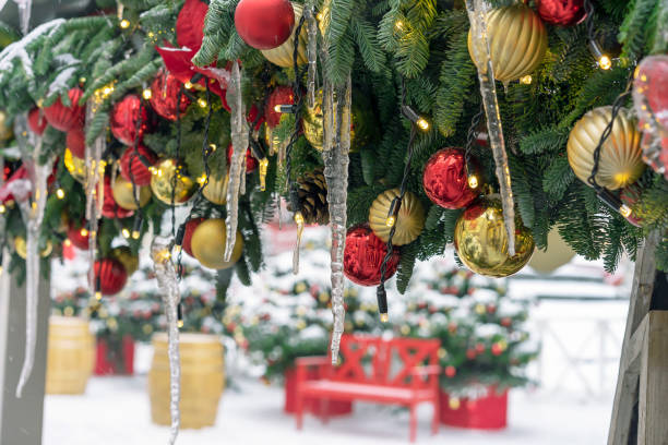 istock Icicles on Christmas tree decorations. Decorations New Year, Christmas. 1086963434