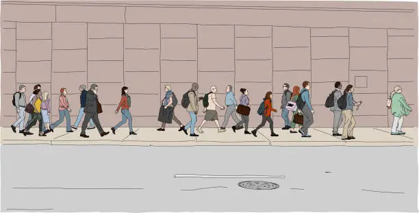 Vector illustration of Sidewalk Crowd