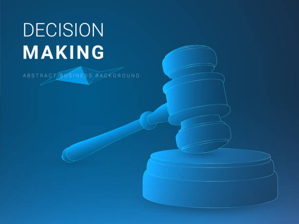 istock Abstract modern business background vector depicting decision making in shape of a jury hammer on blue background. 1086985228
