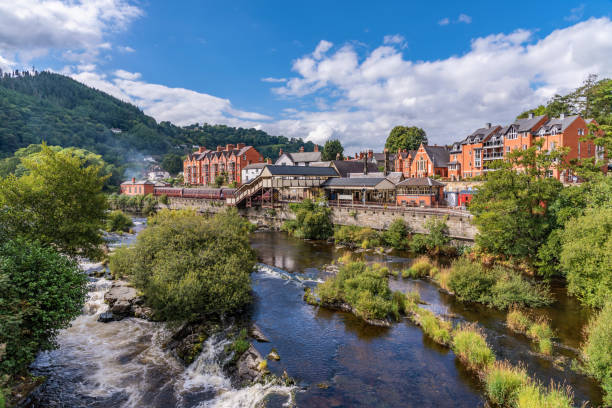 Llangollen town along the river dee in north Wales stock photo