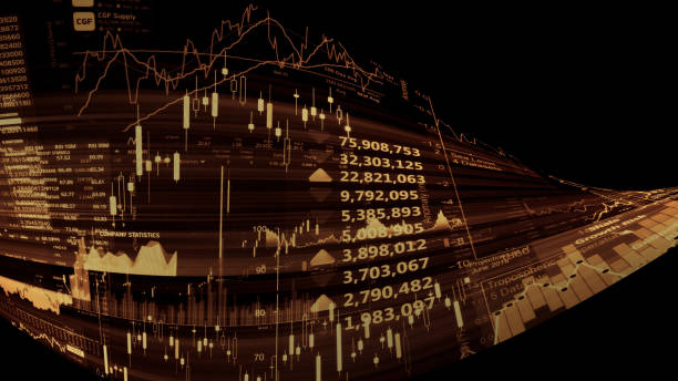 istock 3D rendering of stock indexes in virtual space. Economic growth, recession 1087002252
