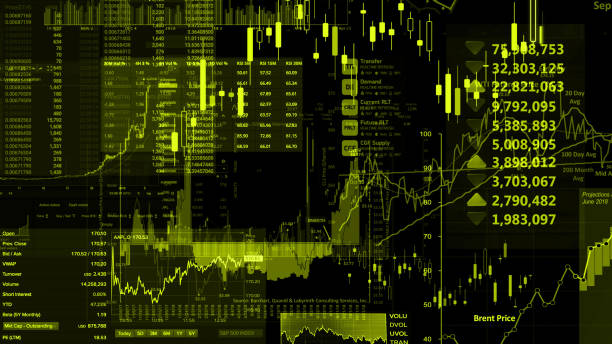 istock 3D rendering of stock indexes in virtual space. Economic growth, recession 1087003522