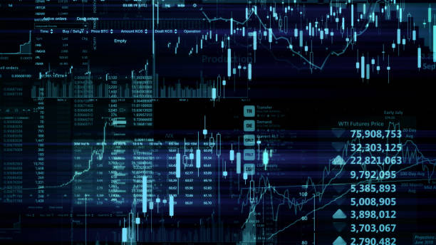istock 3D rendering of stock indexes in virtual space. Economic growth, recession 1087003780