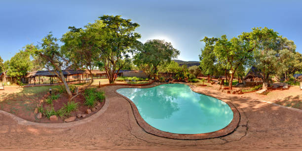 360°-ansicht pool in südafrika safari resort - poolbillard billard fotos stock-fotos und bilder