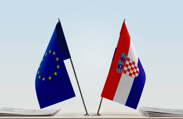 istock Flags of EU and Croatia 1087009894