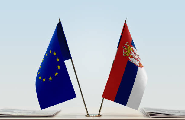 istock Flags of EU and Serbia 1087010216