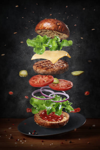 Diagramma di visualizzazione esploso del cheeseburger - foto stock