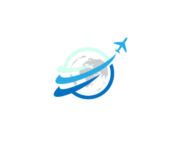 illustrations, cliparts, dessins animés et icônes de tour du monde - illustration - logo avion