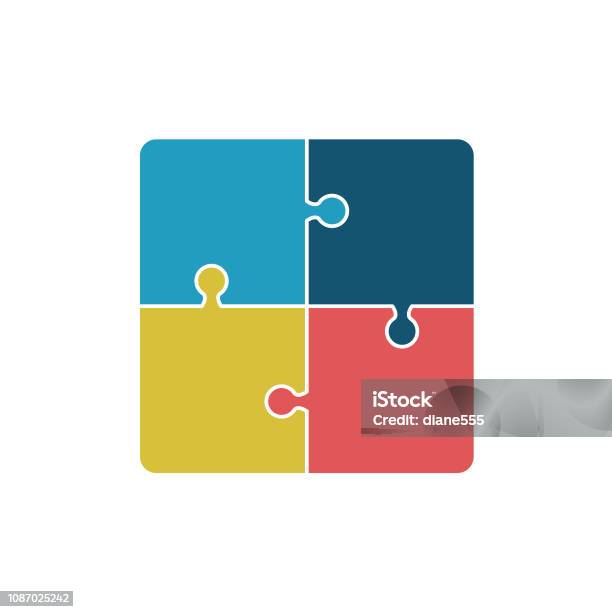 Geometric Puzzle Pieces Infographic Base In Retro Colors Stock Illustration - Download Image Now