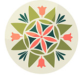 istock Pennsylvania Fancy Dutch folk art vector illustration: Hex sign with Six-petal rosette. Barn Hex talisman circle sign pow wow or powwow paintings imitation. 1087030866