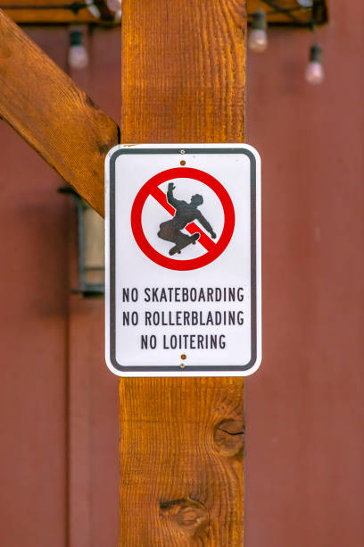 istock No skateboarding sign near the community pool 1087032576