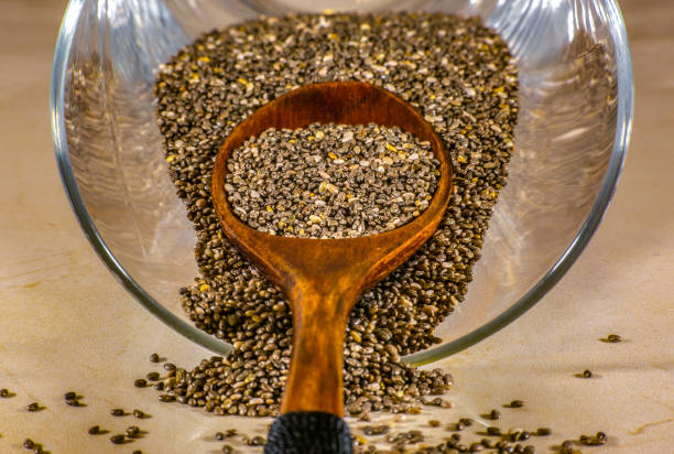 istock Oval shaped chia seeds inside a glass with spoon 1087032580