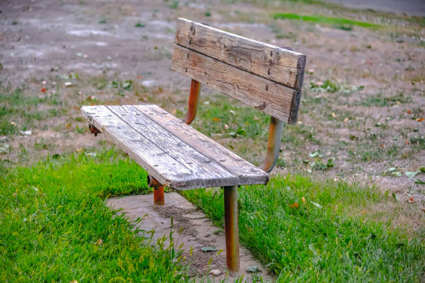istock Old wooden bench on grassy terrain in Provo Utah 1087032582
