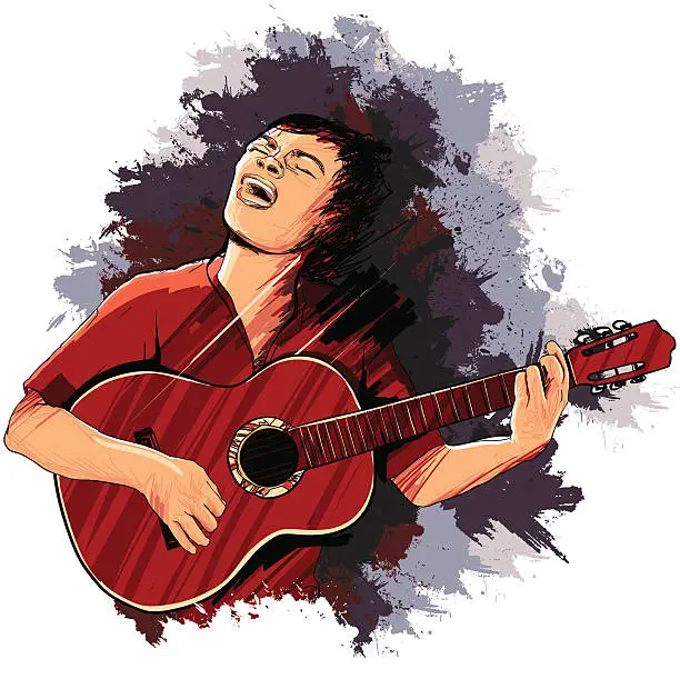 Vector illustration of singer playing guitar