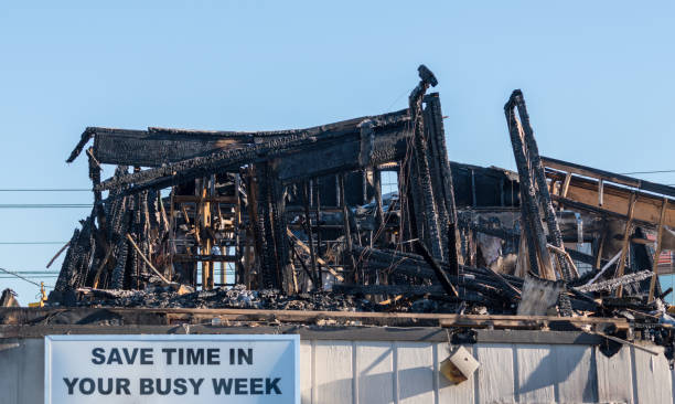 istock Burned out remains of an office building destroyed by fire 1087038034