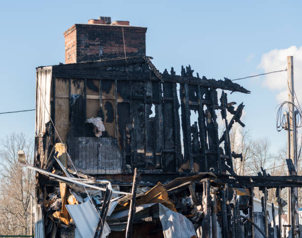 istock Burned out remains of an office building destroyed by fire 1087039818