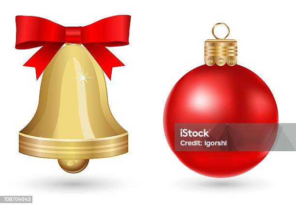 Bell E Bola - Arte vetorial de stock e mais imagens de Bola de Árvore de Natal - Bola de Árvore de Natal, Dourado - Cores, Elemento de desenho