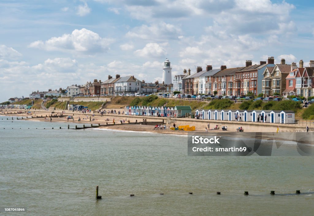 Southwold Beach, Suffolk UK View of the seafront and beach at Southwold, Suffolk UK Southwold Stock Photo