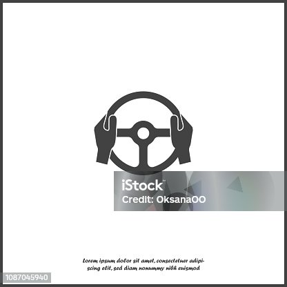 istock Vector icon of car steering wheel and driver's hands on white isolated background. 1087045940