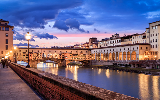 Twilight of Ponte Vecchio in Florence, Italy