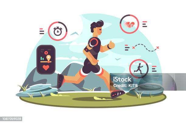 Sports Apps For Fitness Stock Illustration - Download Image Now - Running, Data, Arm Band