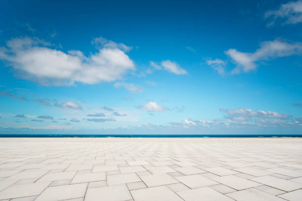 istock floor and sea under the blue sky . 1087076570