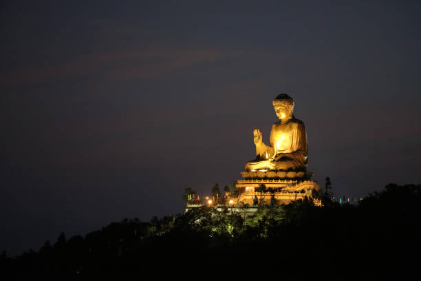 istock a Tian Tan Buddha at night view 1087078270