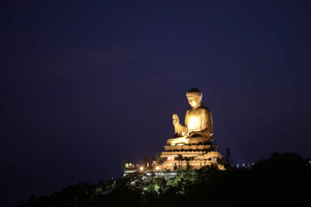 istock a Tian Tan Buddha at night view 1087078294